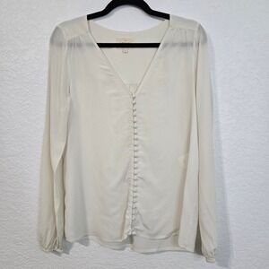 Sezane US size 4 Heloise Silk Blouse Ivory Long Sleeve Button Front‎ Elegant 36
